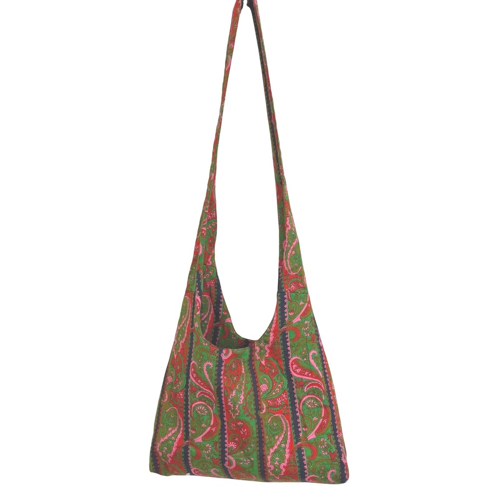 Vintage Style Paisley Hobo Shoulder Bag Green Red Pink Boho Hippie Slouchy Tote